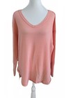 Vintage America Peachy Pink Waffle Knit Thermal V-neck   Long Sleeves Top Med