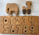 Vintage Set Of 3 Pre-school Wood Toys  Number Puzzle  Rolling Elephant  Letter J