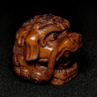 1 5 Inch Signed Old Hand Carved Boxwood Lion Head Statue Netsuke Gift Collection