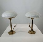 Antique Vintage Art Deco Mushroom Shape Table Lamp Brass   Milk Glass Shade 1 Pc