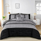 Black Comforter Set King Size  8 Pieces Boho Striped Bed In A Bag Soft Microfibe