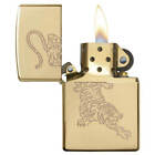 Zippo Windproof Lighter Tiger Design Gold High Polish Brass 29884