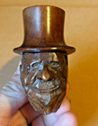 Vintage Abraham Lincoln Carved Briar Pipe     Custom Folk Art With Top Hat Lid