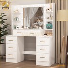 Makeup Vanity Table Set With Lighted Mirror  11 Led Bulb 7 Drawers Dressing Desk