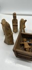 Vintage Small Hand Carved Wood Nativity Set 10 Pieces Primitive Rough Cut