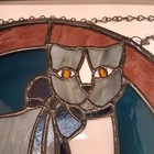 Gray Cat With Blue Bow Circular Stained Glass Panel Suncatcher 12 x12  Beautiful