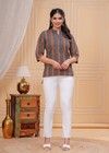 Short Kurtis For Women Pure Cotton Printed Mandarin Collar 3 4 Sleeve Tunic Top