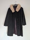 Vintage Black Lamb Mink Fur Collar Size Large Brocade Astrakin Lepshire Coat 