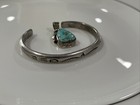 Vintage Navajo Sterling Silver Native American Cuff Bracelet   Turquoise Pendant