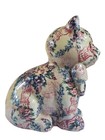 Decoupage Glazed Kitty Cat Ceramic Figurine Country Floral Fabric 7x6  Vintage