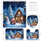 4 Pcs Christmas Igloo Shower Curtain Set With Rugs For Bathroom