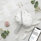 Real Touch Wedding Bouquet White Roses Crystal Bling Handle Silk Bridal Flowers
