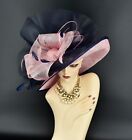 M22020  Navy pink  kentucky Derby Church Wedding Wide Brim Sinamay Dress Hat