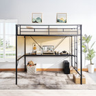 Metal Loft Bunk Bed Frame 2 Charging Station Led Lights Safety Guardrail