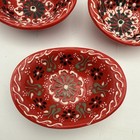 3 Turkish Pottery Trinket Small Dish -bowls Handmade Handpainted Folk Art Red