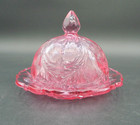 Vintage Mosser Inverted Thistle Pattern Domed Butter Dish Passion Pink Glass Usa