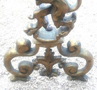 Vntg Pair Cast Brass Fireplace Andirons   mid 19th C  Fierce Rampant Lions   15   h   a 