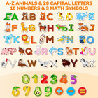 Wooden Kids Magnets     26 Cute Animals Alphabet Uppercase Letters  And 0-9 Number
