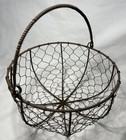 Vintage Rusty Chicken Egg Metal 8  Wire Basket With Handle Farm Barn Country