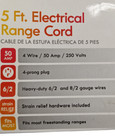 Kenmore 49696 5ft 4-prong 50a Range Power Cord Right Angle Plug