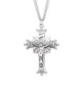 Large Sterling Silver Sun Burst Rosary Crucifix Cross Christian Pendant Necklace