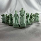 Chinese Hand Carved Folding Wooden Chess Set W  Drawers   Jade Soapstone Pieces