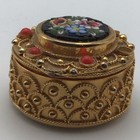 Micro Mosaic Pill Box Vintage Etruscan Design Italy Red   Purple Flowers Pretty