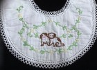 Vintage Baby Bib Puppy Dogs Tatted Lace Embroidered Cotton 0-6 Months
