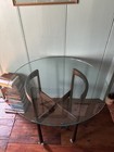 Vintage 60s Jens Risom  Mcm Glass Top Wooden Rolling Bar Cart Side Table