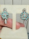 Vintage Navajo Sterling Silver Turquoise Screwback Squash Blossom Earrings