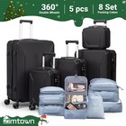 5-piece Luggage Set With 8 Packing Cubes  Hard Shell Suitcase Set Travel Black