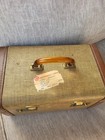 Vintage Tweed Train Case Bag Luggage Vanity Makeup Brass Hardware Mirror 1950s