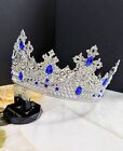 Silver Lion King Crown  Prince Wedding Headpiece  Blue Crystal Crown For Groom