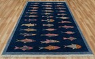 6x9 Handmade Area Rug Blue Modern Fish Design Hand Knotted Wool Carpet Home Deco