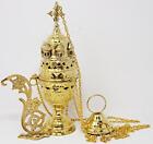 Polished Brass Incense Burner Orthodox Censer With Bracket For Hanging 10 1 8 In