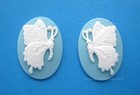 12 White Butterfly On Sky Blue Color L   R Facing 6 Pairs 18mm X 13mm Cameos