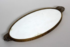 Vintage  Decorative Ornate Vanity Perfume Dresser Makeup Mirror Gold Oval Tray