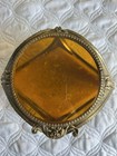 Vintage Rare Beveled Glass Gold Ormolu Filigree Jewelry Trinket Box Case Cherub