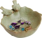Ceramic Green Serving Bowl Dish With Decorative Birds Garden Design