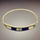Vintage Abalone Shell Mother Of Pearl Blue Enamel Silver Hinged Bracelet Mexico