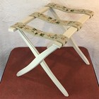 Vintage Wood Luggage Suitcase Folding Rack Stand Needlepoint Daisy Straps