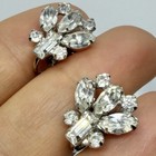 Vtg Art Deco Clear Marquise Baguette Rhinestone Huggie Earrings Clip Silvertone