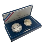 1991-1995 World Ii 50th Anniversary Two-coin Proof Set Box Coa W  Silver Dollar