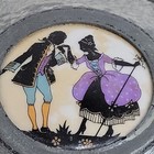 Vintage 1900s Metal Powder Wind Up Music Box Painted Porcelain Inlay Lid Works