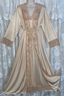 Vtg L Xl Tall Kayser Beige Soft Nylon Peignoir Robe Nightgown Set W Inset Lace