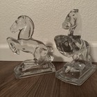 Le Smith Glass Horse Bookends Clear Equestrian Vintage 1940s 8  Tall Set Of 2