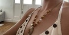 Gold Tone Beaded Ball Chain Necklace With Oval Brown Pendant Charm