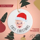 Personalized Baby Photo Ornament  Santa Baby First Christmas  Custom Name