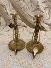 Vintage Pair Of Brass Gimbal Chamber  Nautical Candlestick Holders 6   