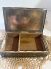 Vintage Ornate Brass   Wood Lined  Hinged Box Case Trinket Cigarette Box